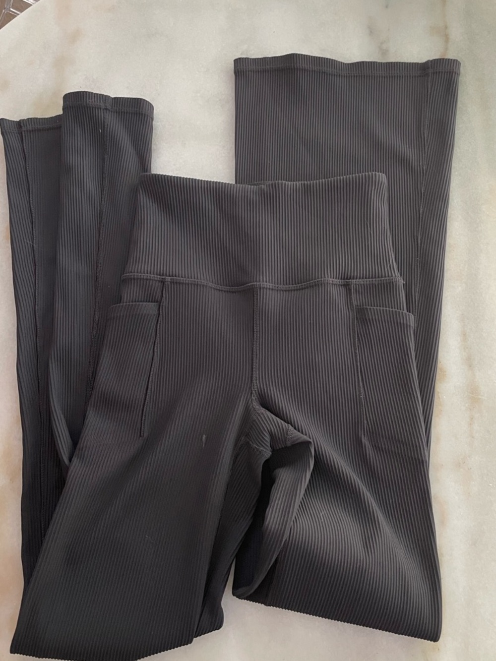 Athleta Salutation Flare Ribbed High-Waist Black Ribbed Flare Pants size XXS